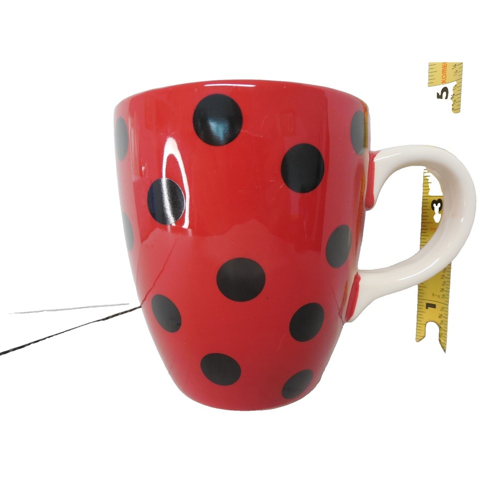 Boston Warehouse Ceramic Coffee Mug Black Polka Dots Red  White Handle 16 oz